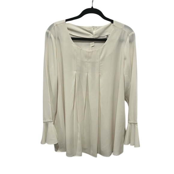 LOGO Lori Goldstein cream pleated front bell sleeve blouse tunic size 18W - Picture 1 of 8